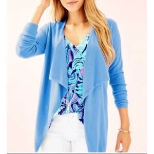 Lilly Pulitzer Dustin blue draped cardigan sweater cashmere blend xxs